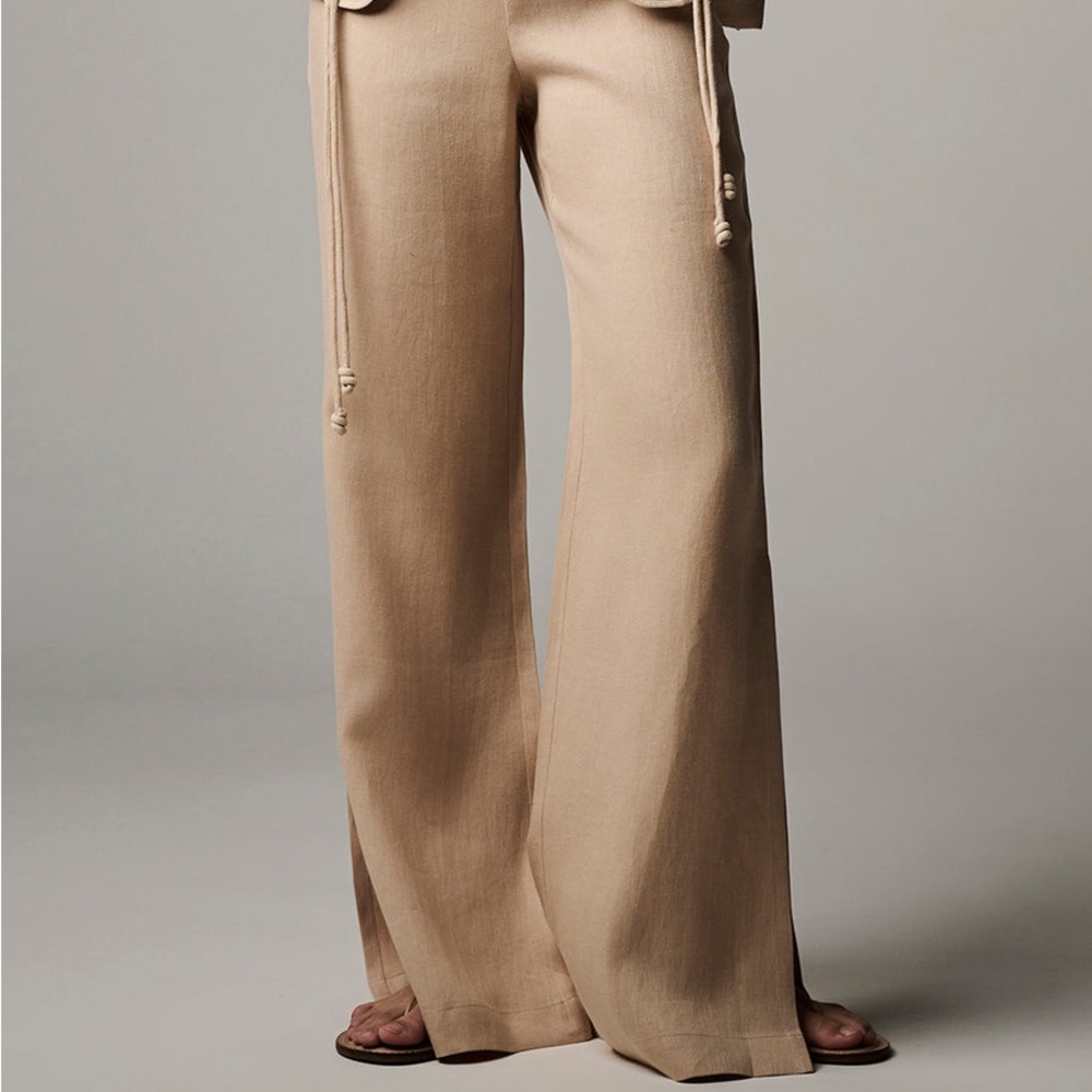 Hevron Pants Dara Hemp Wide‎ Leg Slit Flare Trousers Sz 0 Quiet Luxury Casual - Picture 5 of 15